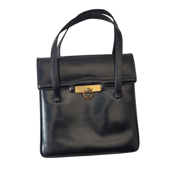 Vintage black faux leather handbag with multiple pockets - Picture 2 of 16